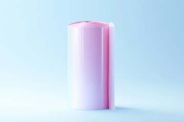 Rolled pink plastic sheet on light blue background