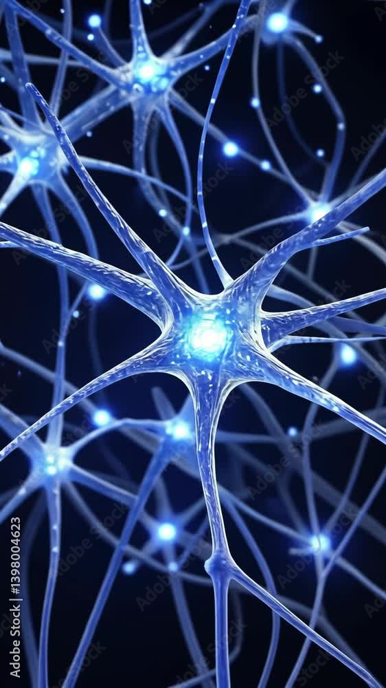 Poster abstract blue neuron network connections - detailed nerve cell structure visualizing cellular commun