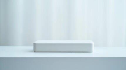 Minimalist rectangular object on white, abstract tech concept with clean geometry