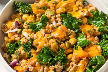 Gourmet Autumn Kale Butternut Squash Farro Salad
