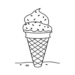 Simple Line Art Ice Cream Cone Illustration With Sprinkles Black And White