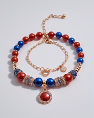 Obraz premium A charm necklace and beaded bracelet jewelry set in plain white background