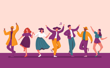 Diverse group of people dancing together, celebration, happy mood, fun activity