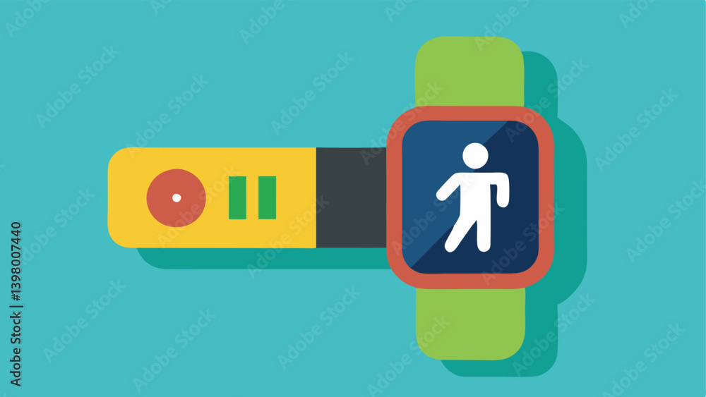 Poster step counter display a fitness band on a patients wrist showcasing a colorful step count with a walk