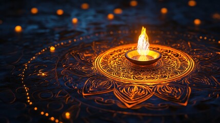 A glowing mandala with intricate divine patterns, symbolizing cosmic harmony and spiritual enlightenment