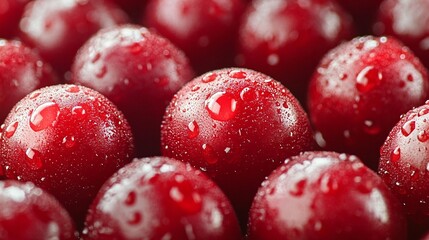 Close-up of fresh, red plums with water droplets.