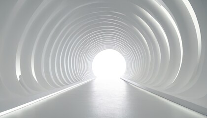 White Tunnel of Light: A futuristic, minimalist tunnel with a bright light at the end, symbolizing hope, progress, or a journey towards the unknown.