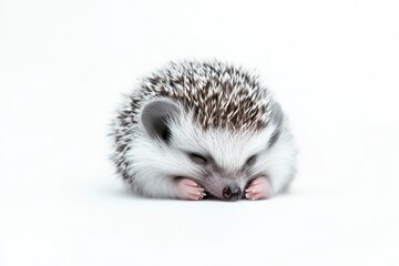 Obraz premium Baby hedgehog sleeping, white background, studio shot, pet animal