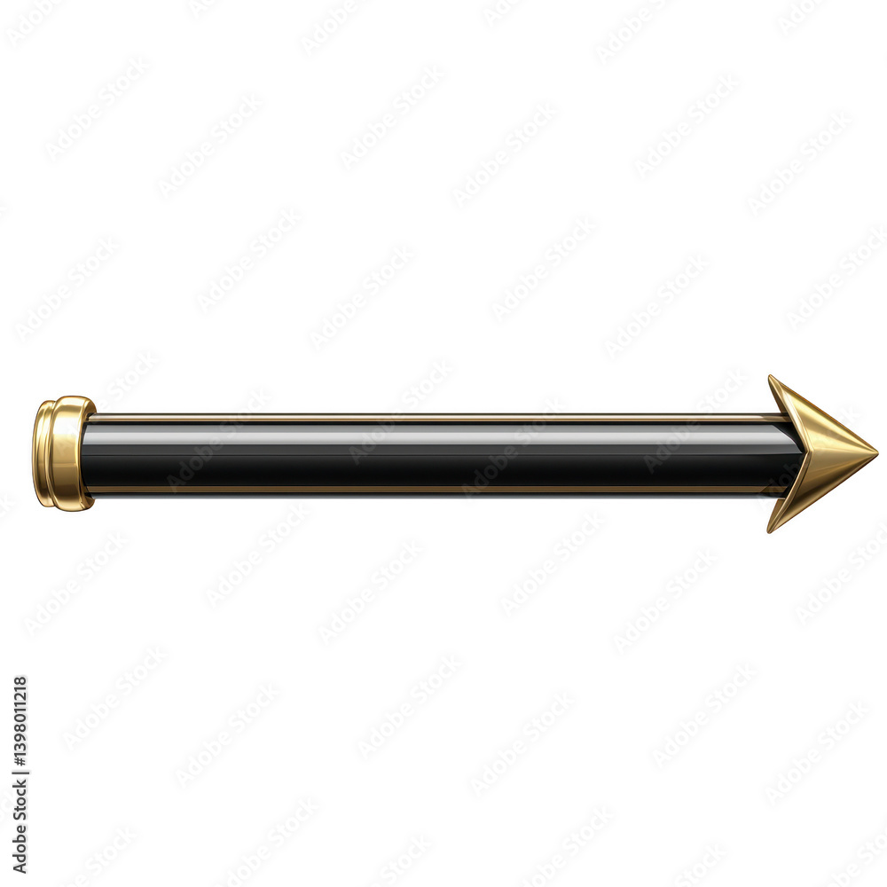 Poster sleek, metallic arrow with gold tip and base, pointing to right, symbolizes direction and progress. 