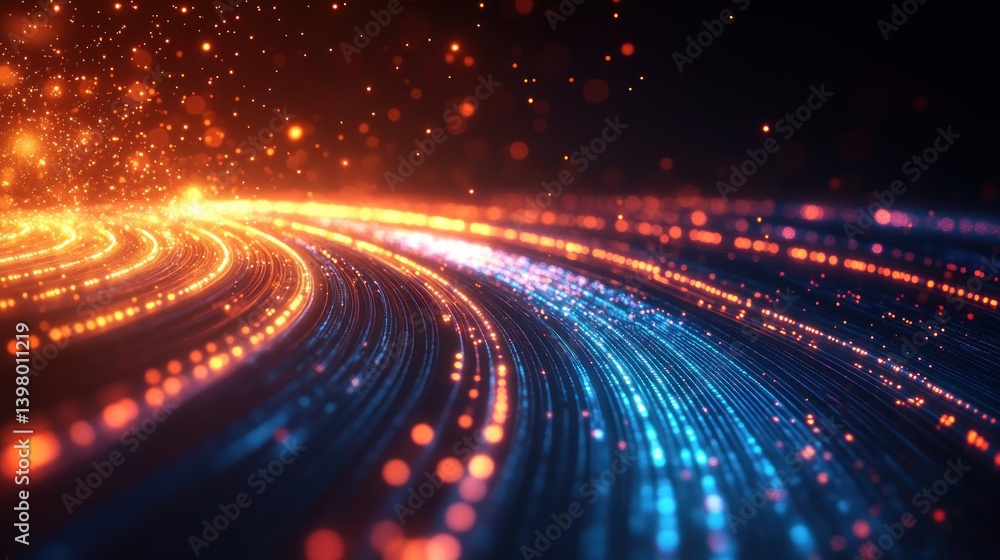 Poster illuminating data streams a visual representation of digital information flow with vibrant hues and 