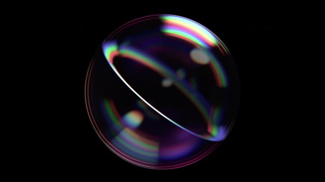 Abstract animation of glass colorful sphere on black background, 4k looping video, 3d render