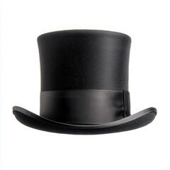Classic black top hat.  A formal, smooth, high-crowned hat with a wide brim