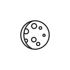 A simple line drawing of a gibbous moon with several circular craters on its surface. A small sliver on the left indicates it's approaching a full moon.