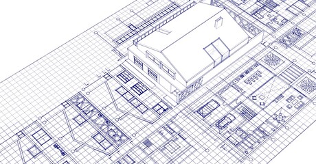 house sketch project facades plans sections 3d illustration