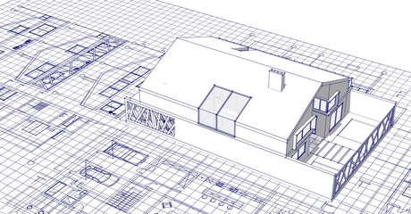 house sketch project facades plans sections 3d illustration