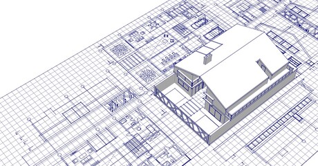 house sketch project facades plans sections 3d illustration