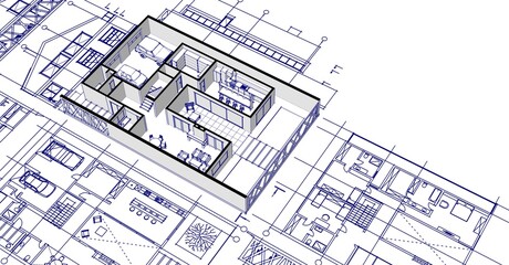 house sketch project facades plans sections 3d illustration