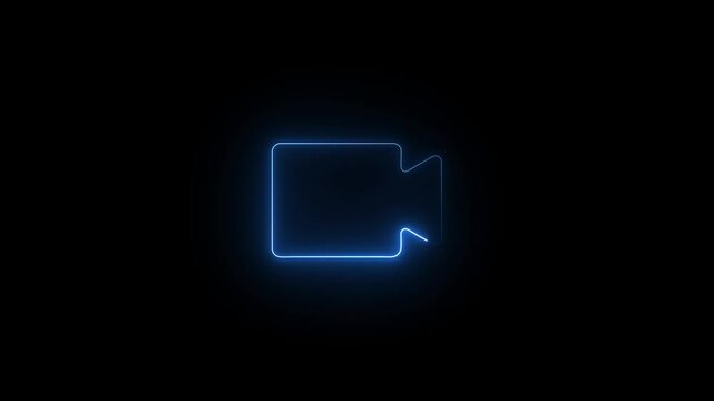 glowing neon video recorder icon for recording. Camera camcoder icon for simple flat animation.