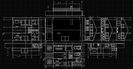house sketch project facades plans sections 3d illustration