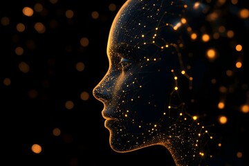 A profile view of an AI head with glowing data connections