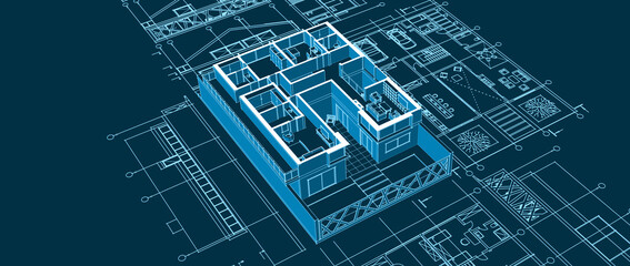 house sketch project facades plans sections 3d illustration