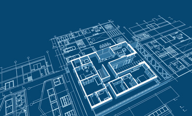 house sketch project facades plans sections 3d illustration