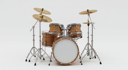 Drum Set on White Background Professional Music Equipment for Percussion