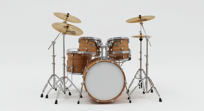 Drum Set on White Background Professional Music Equipment for Percussion