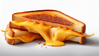 A Close-Up Detail of a Grilled Cheese with a Cheesy Cascade and Toasted Bread Texture
