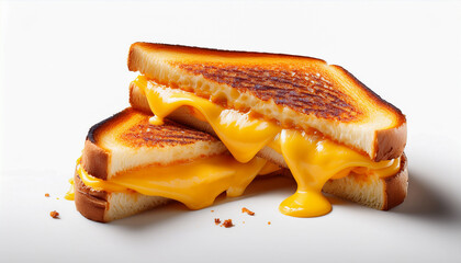 A Close-Up Detail of a Grilled Cheese with a Cheesy Cascade and Toasted Bread Texture
