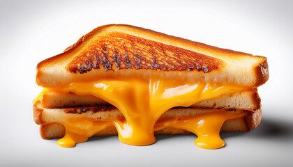 A Close-Up Detail of a Grilled Cheese with a Cheesy Cascade and Toasted Bread Texture
