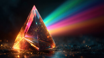 A Crystal Prism Slicing Light into Spectral Beams with Technicolor Galaxy Backdrop.