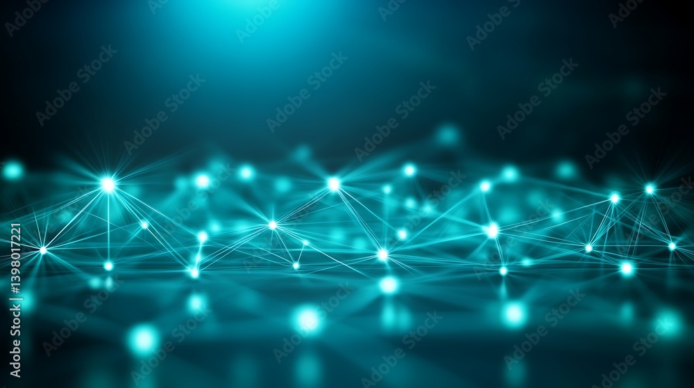 Poster a network of interconnected points and lines, representing a complex digital system.