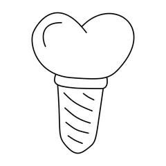 Dental implant doodle illustration. Isolated on white background