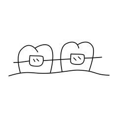Braces dental doodle illustration. Isolated on white background