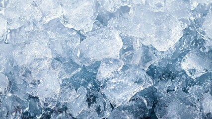 Obraz premium Close-up of clear, angular ice cubes creating a cool, refreshing background.