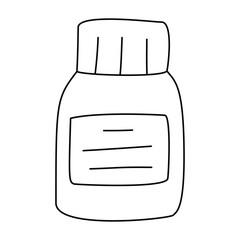 Pill bottle doodle illustration. Isolated on white background