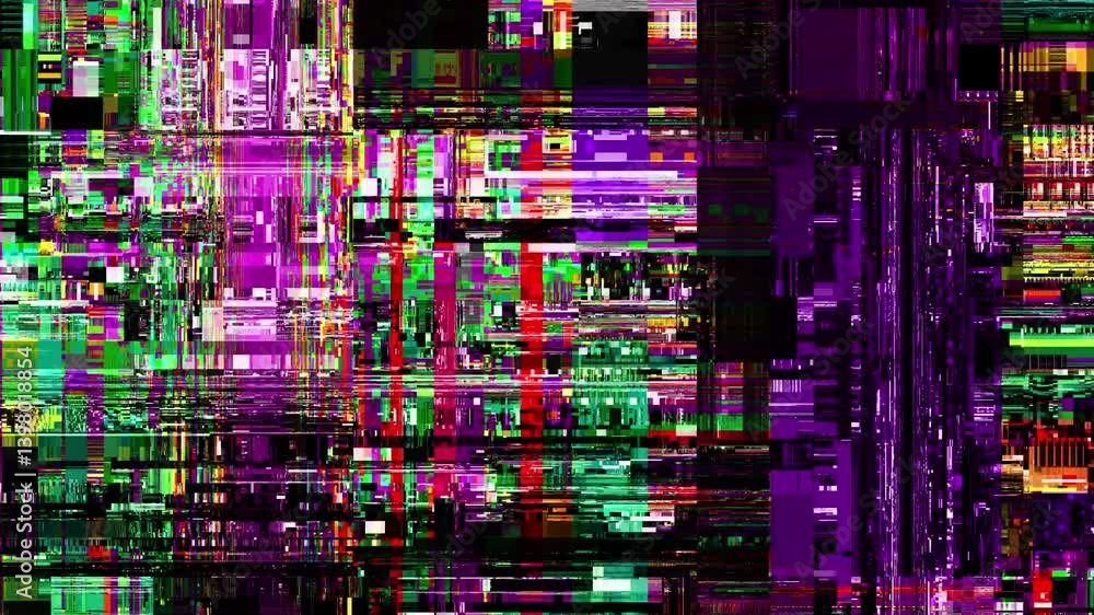 Fototapete video screen damage glitch distortion background, abstract noise effect. 4k seamless looping, comput