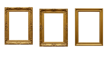 Isolated Three Golden Picture Frames