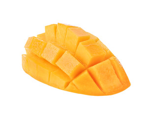 Ripe mango slice and cut in cube on transparent png