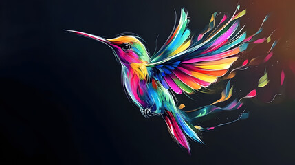 Fototapeta premium A vibrantly colored hummingbird in flight against a dark background
