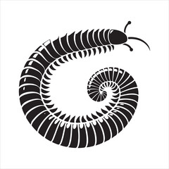 Coiled Millipede Silhouette: Many-Legged Creature Vector Art