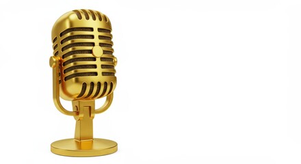 Fototapeta premium Golden Vintage Microphone Isolated on White Background for Broadcasting or Recording