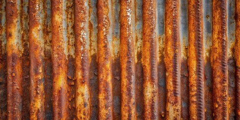 Striated Texture of Heavily Oxidized Corrugated Metal Sheet Displaying a Spectrum of Rust Hues