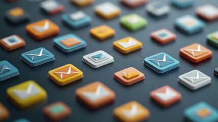Fototapeta premium A vibrant array of email icons in various colors and designs, arranged in a grid, showcasing digital communication symbols.