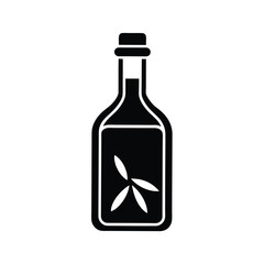 Elegant Black Silhouette Bottle With Leaves Symbol Minimalist Design Graphic