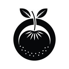 Abstract Black And White Graphic Of A Stylized Orange With Leaves