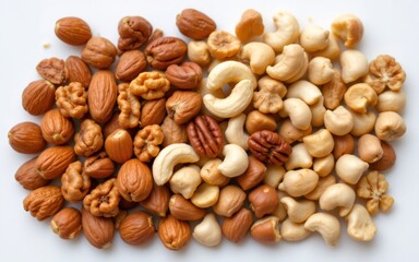 A colorful assortment of various nuts showcasing their natural textures and colors