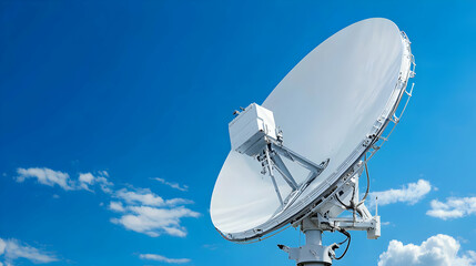 Large White Satellite Dish Against A Clear Blue Sky