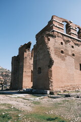 red basilica or red hall is a monumental ruined temple in the city of Pergamon . Temple was built during roman empire in the time of Hadrian unesco world heritage